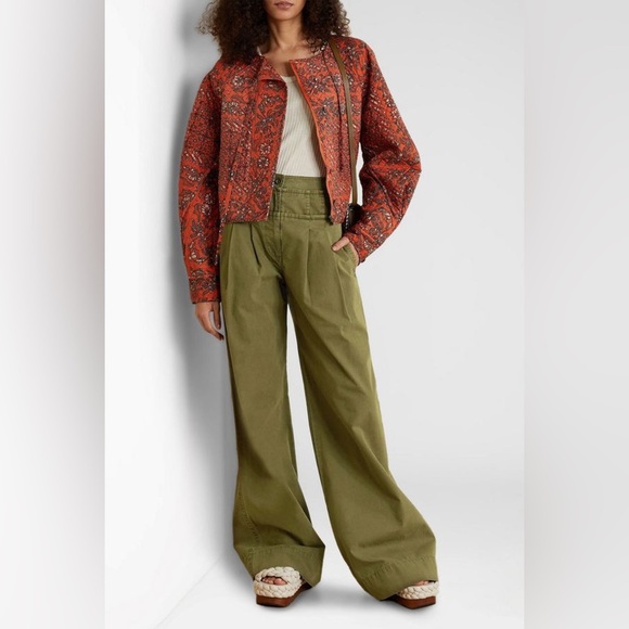 Ulla Johnson Constance Cotton Canvas Utility Wide Leg Pants 10 green luxury high - Picture 1 of 15